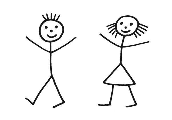 Stickman drawings simulating boys and girls for your reference