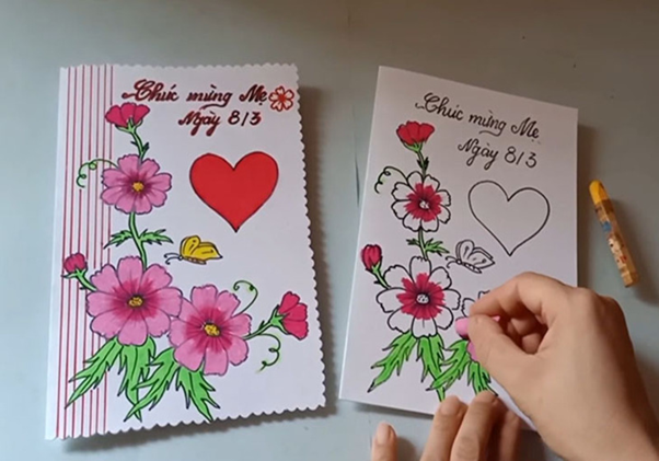 Simple floral card drawn with colored pencils and markers