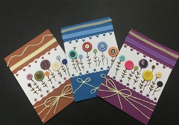 Colorful card with a little variation from buttons and ribbons