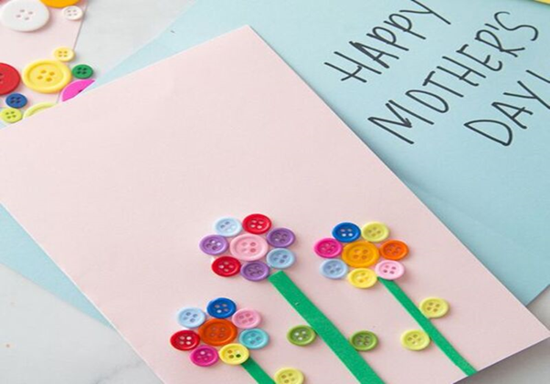Handmade card for mom made of buttons and colored paper